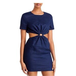 STAUD Navy Linen Mini Dress